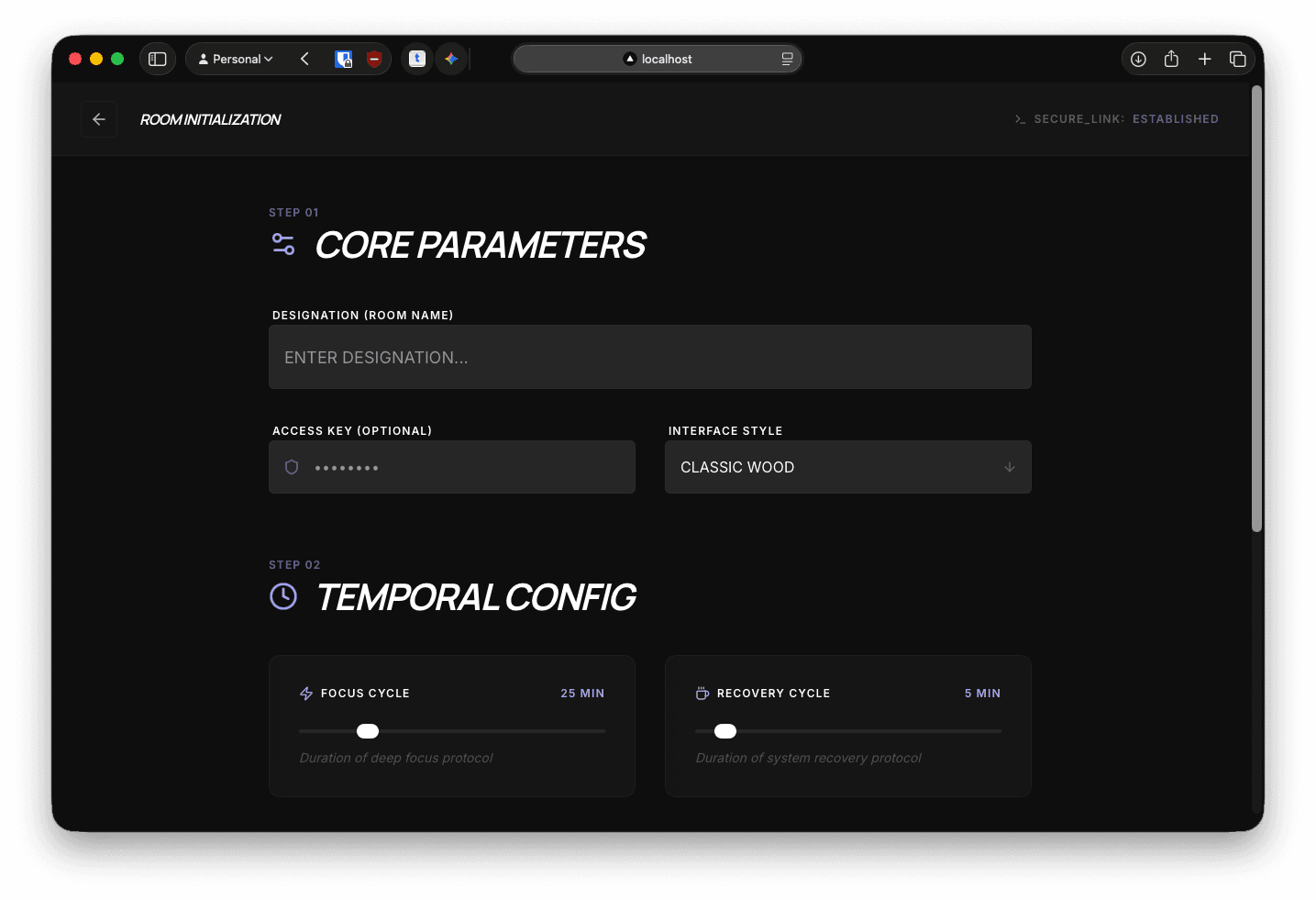 Focus Table - Configuration